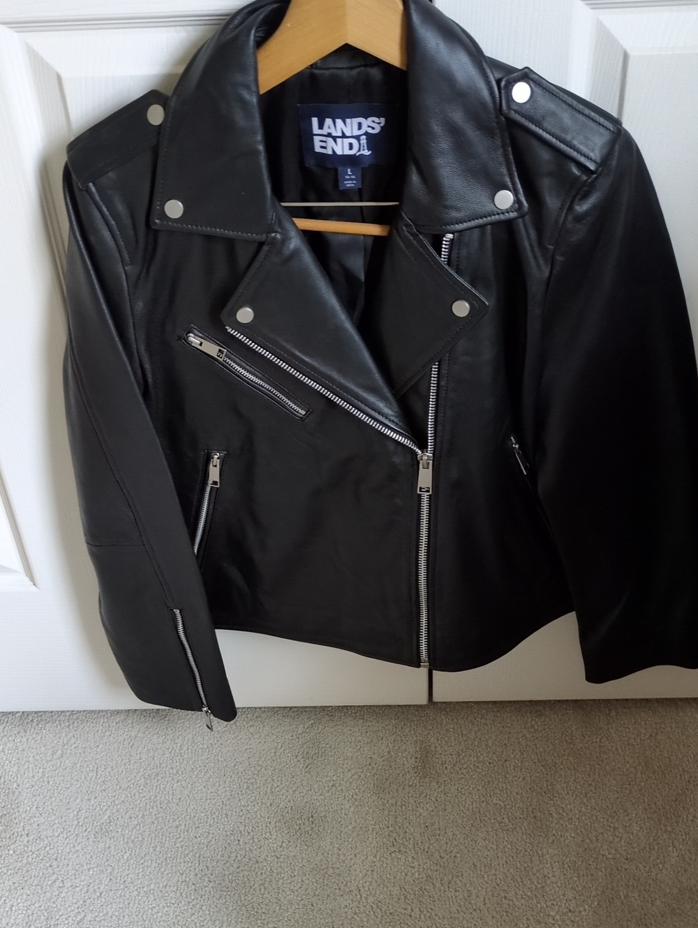 Like New - Lands' End Black Leather Moto Jacket